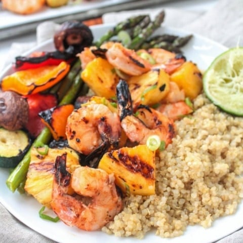 Grilled Shrimp & Pineapple Skewers with Coconut Quinoa