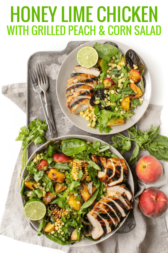 Grilled Peach Salad with Honey Lime Chicken