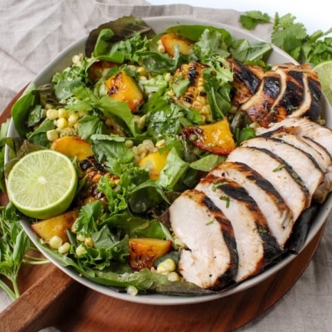 Honey Lime Chicken with Grilled Peach and Corn Salad