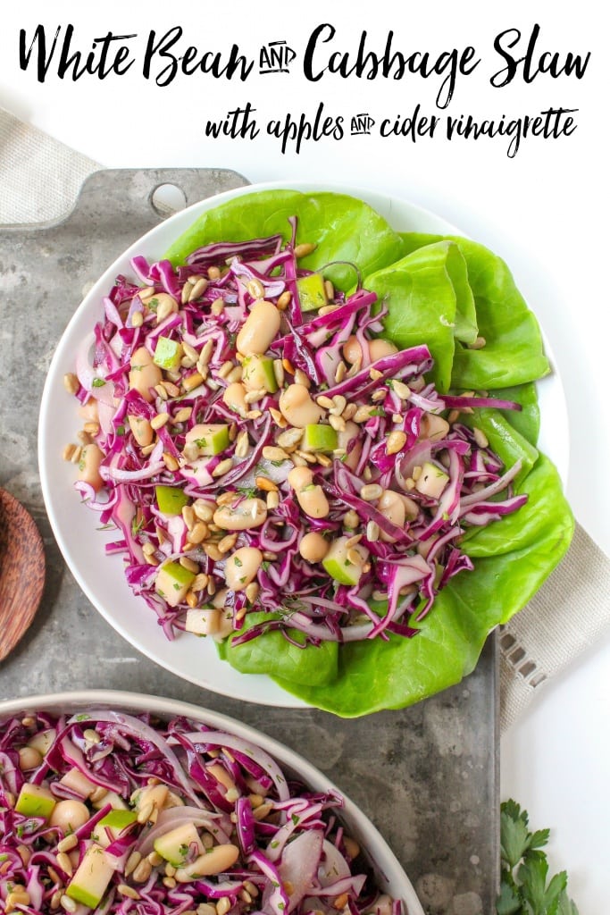 apple cabbage slaw with white beans and cider vinaigrette