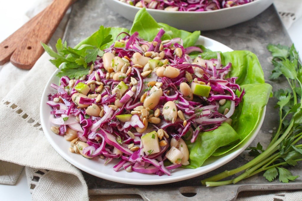 white bean and cabbage slaw with apples and cider vinaigrette