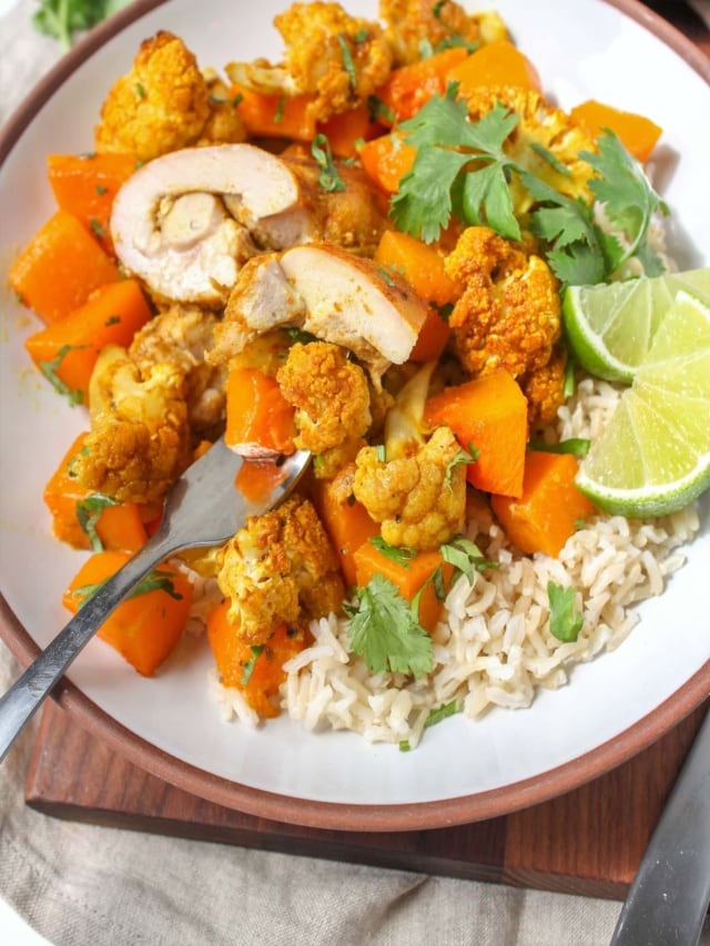Sheet Pan Curry Chicken and Squash food