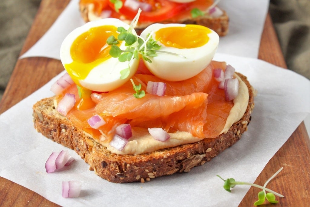 hummus toast with lox and egg