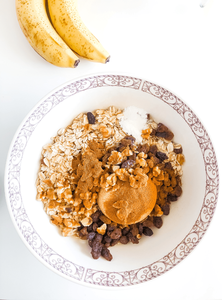 baked oatmeal dry ingredients in a bowl