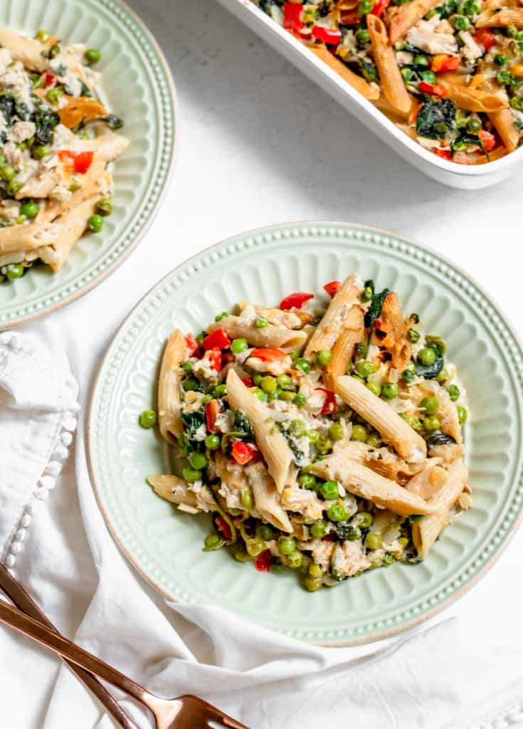 healthy tuna noodle casserole on a plate