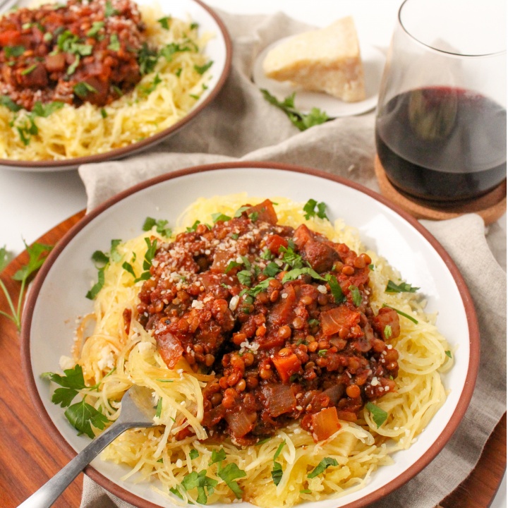 Vegan Bolognese with Lentils & Spaghetti Squash (Instant Pot)