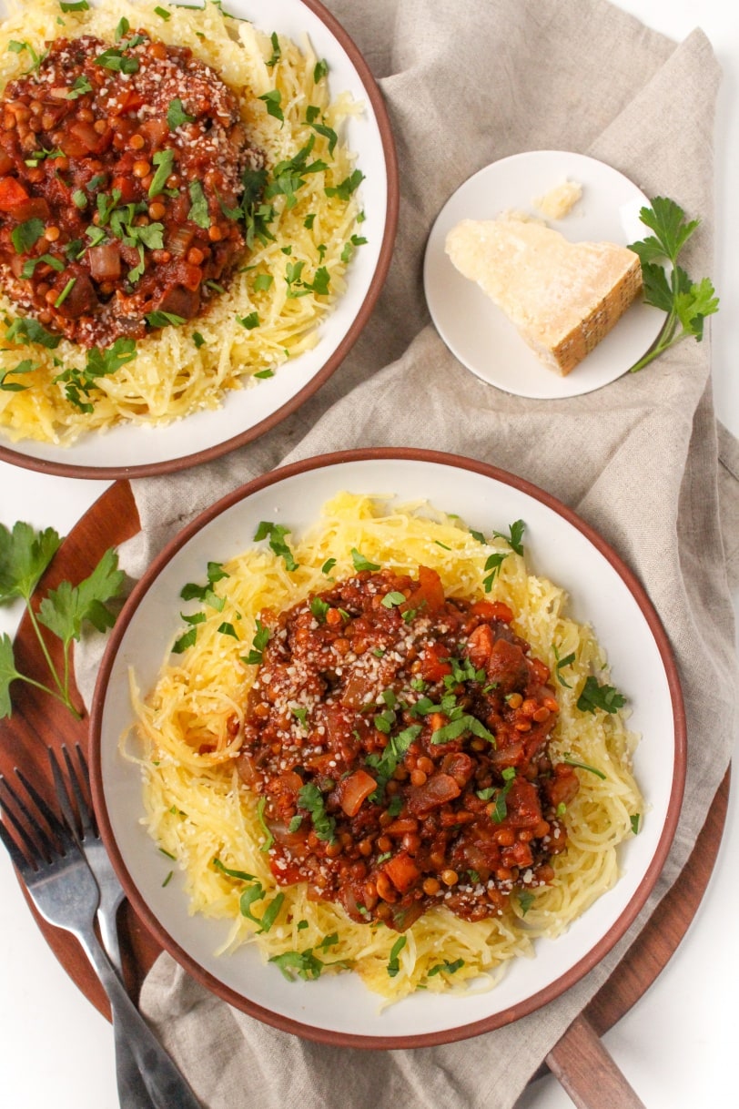 instant pot spaghetti squash lentil bolognese
