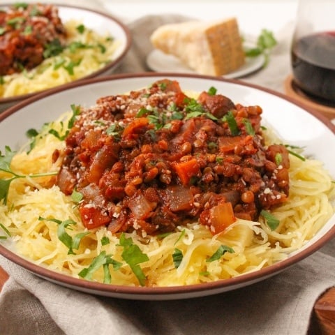 Vegan Bolognese with Lentils & Spaghetti Squash (Instant Pot)