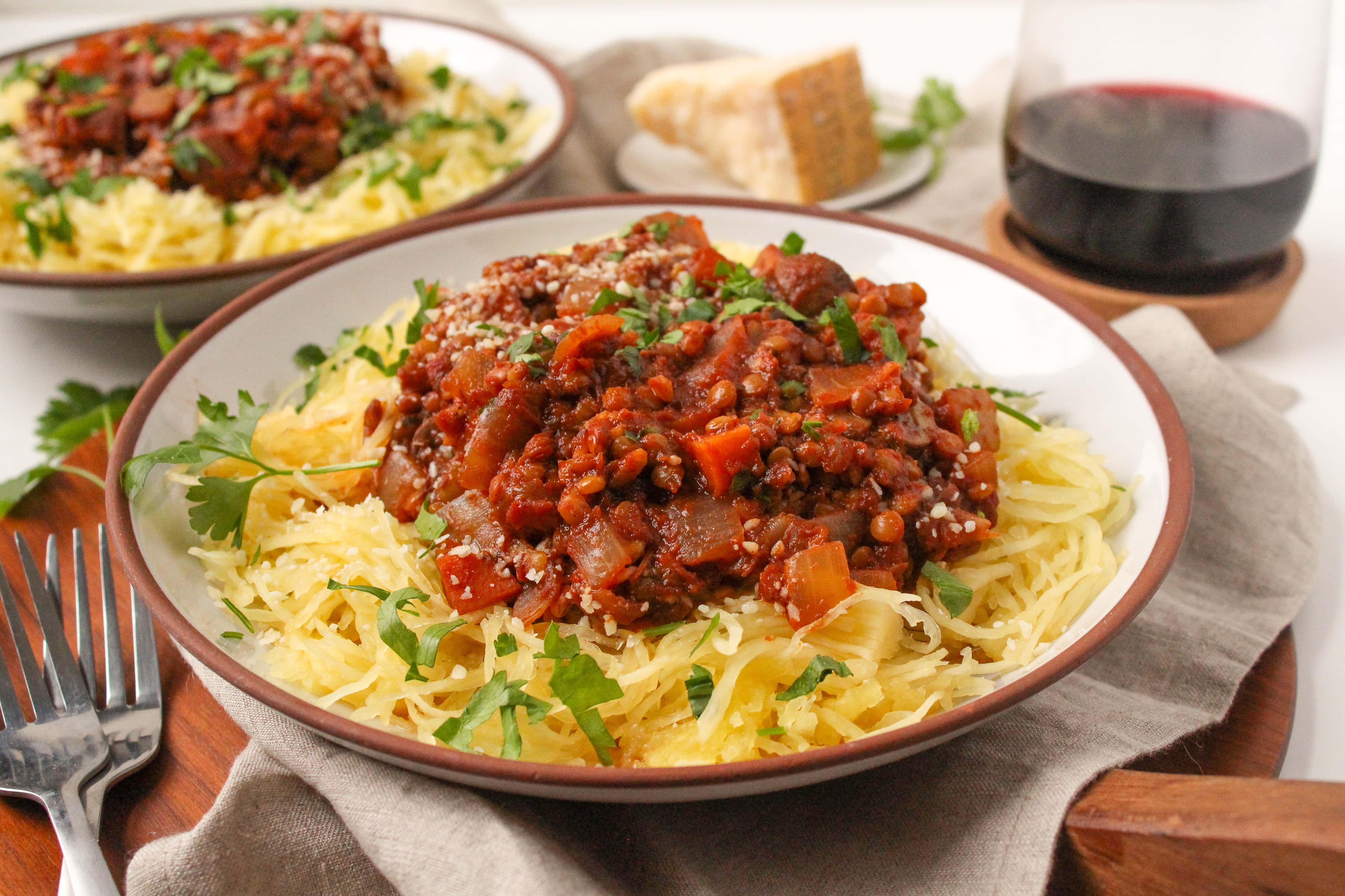 Instant Pot Spaghetti Squash & Lentil Bolognese food