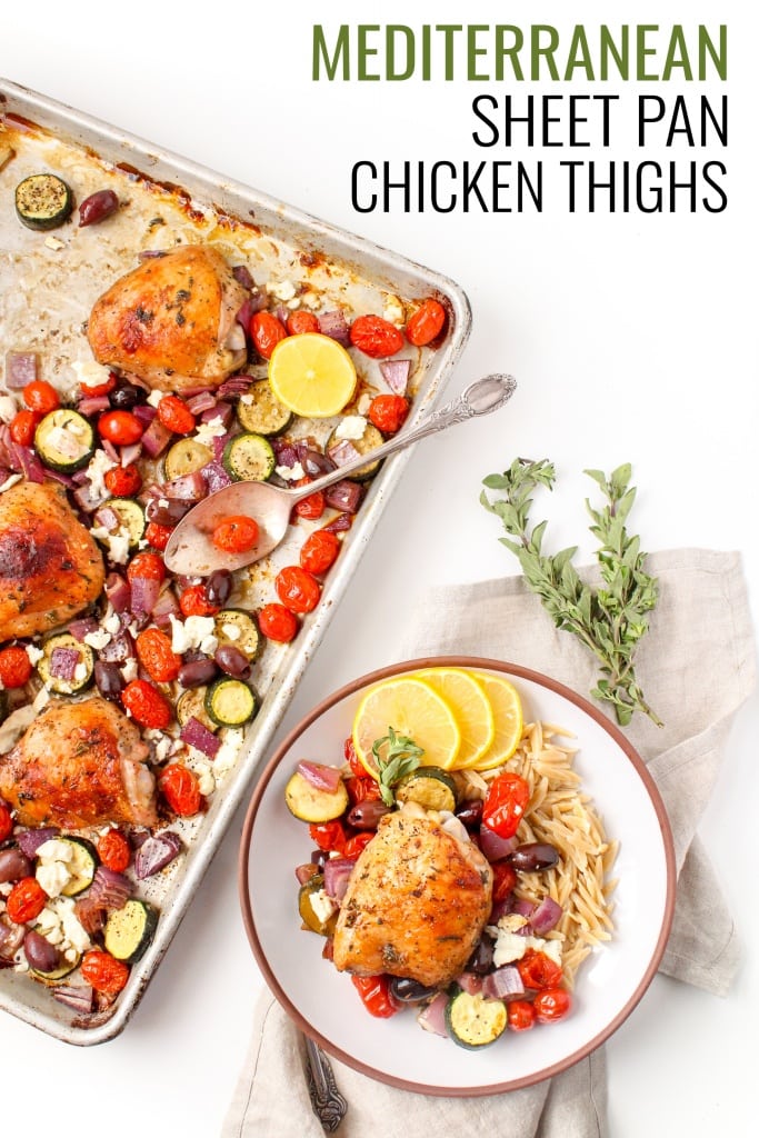 sheet pan mediterranean chicken thighs with veggies