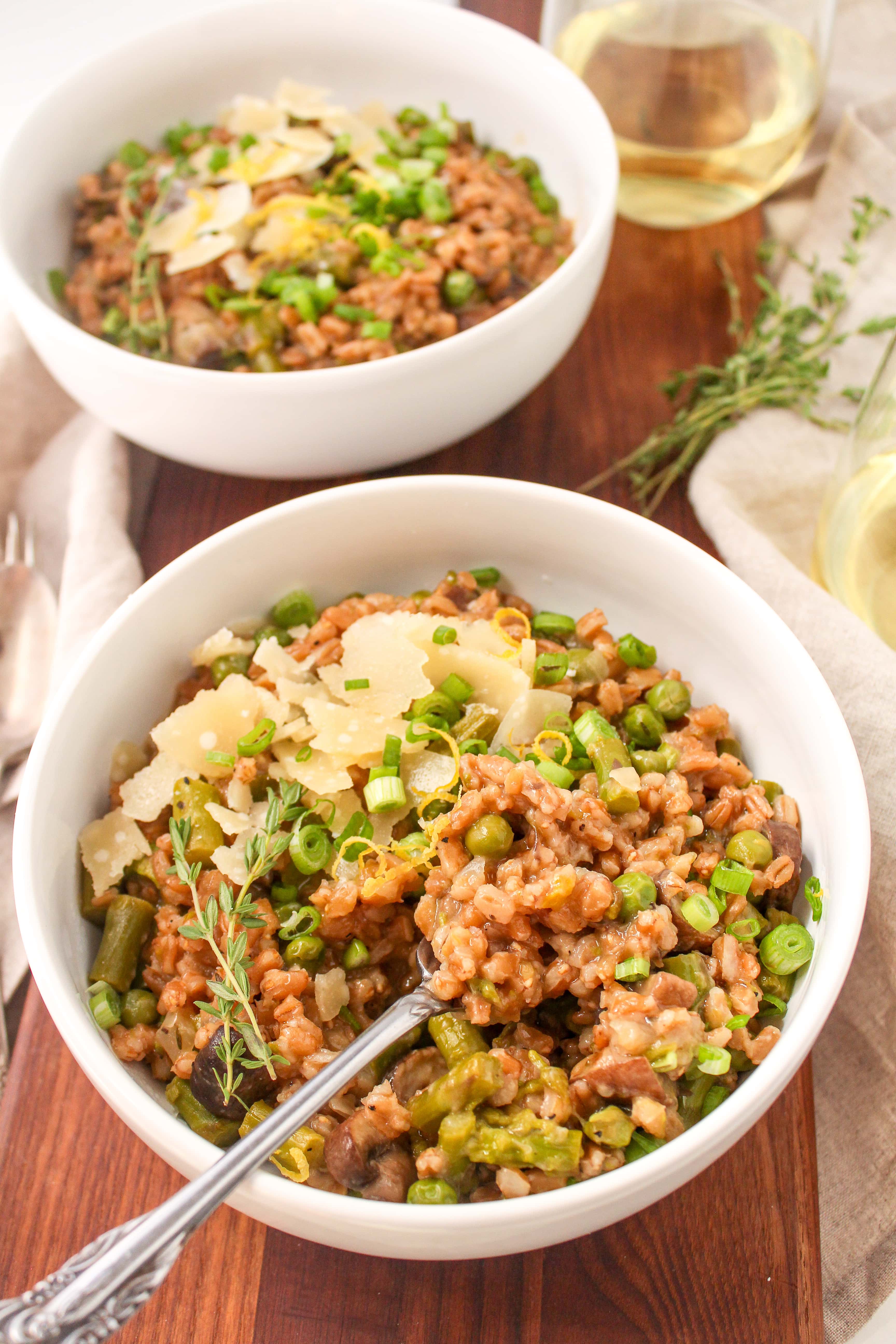 Healthy Instant Pot Risotto Recipe | Made with Farro + Spring Veggies
