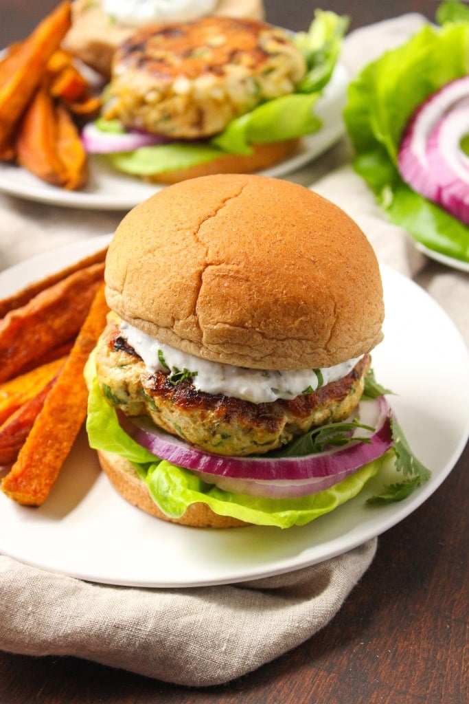 ground turkey burgers with a side of sweet potato fries