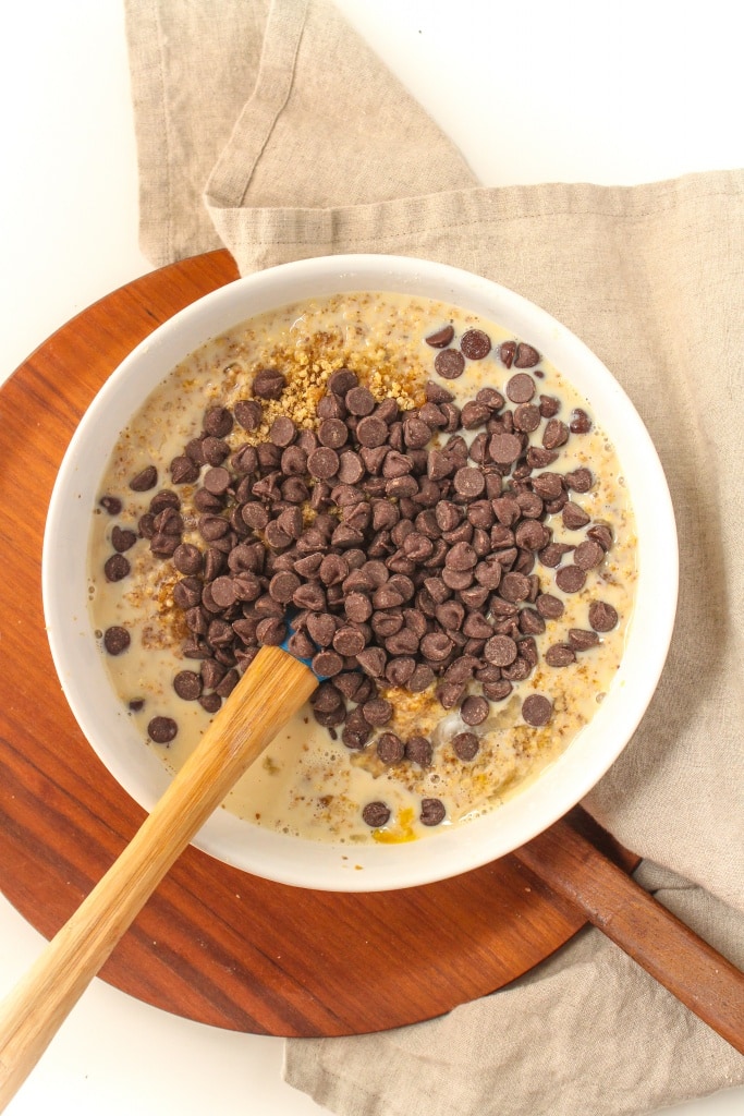 gluten free dough with chocolate chips in a large bowl