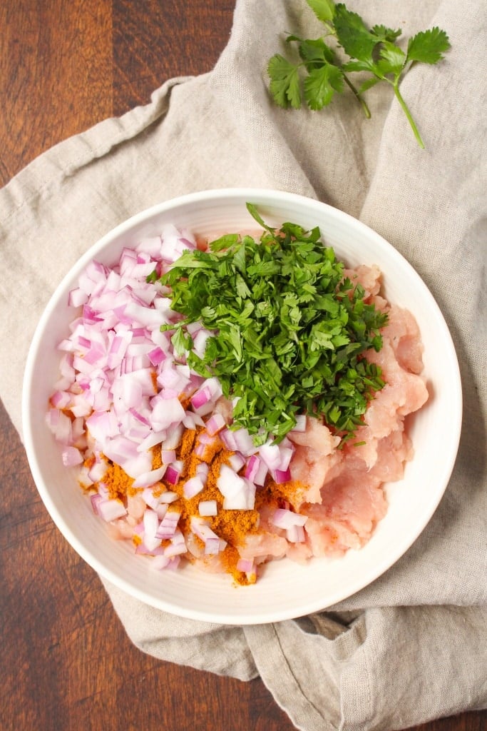 ground turkey, red onion, and seasonings in a large bowl