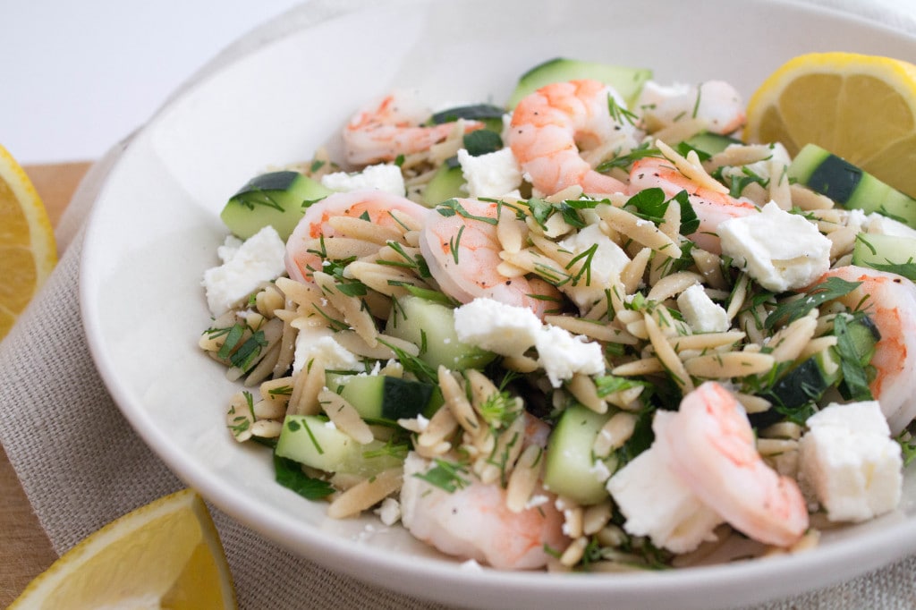 Shrimp, Cucumber, and Feta Orzo Salad