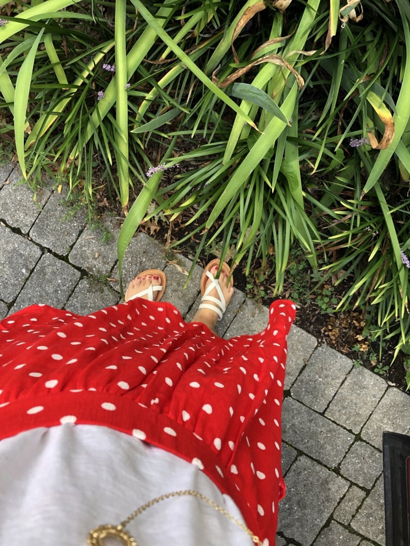 stitch fix red white polka dot skirt