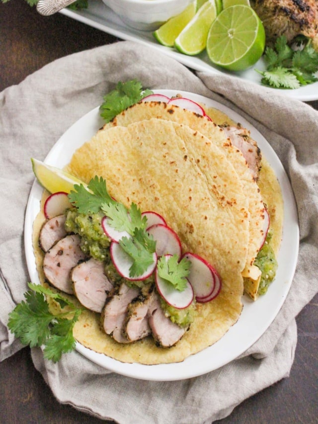 Grilled Pork Tacos with Salsa Verde food