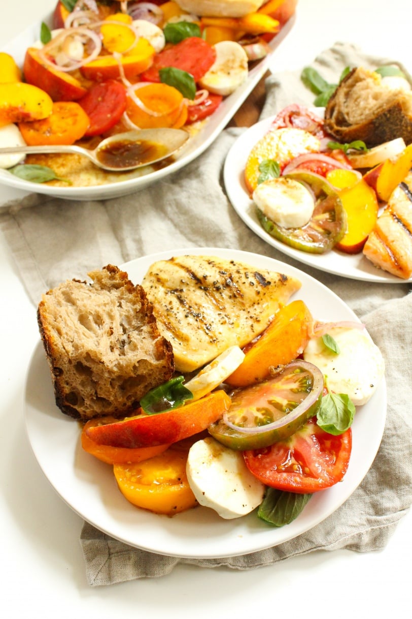 heirloom tomato peach caprese salad dinner