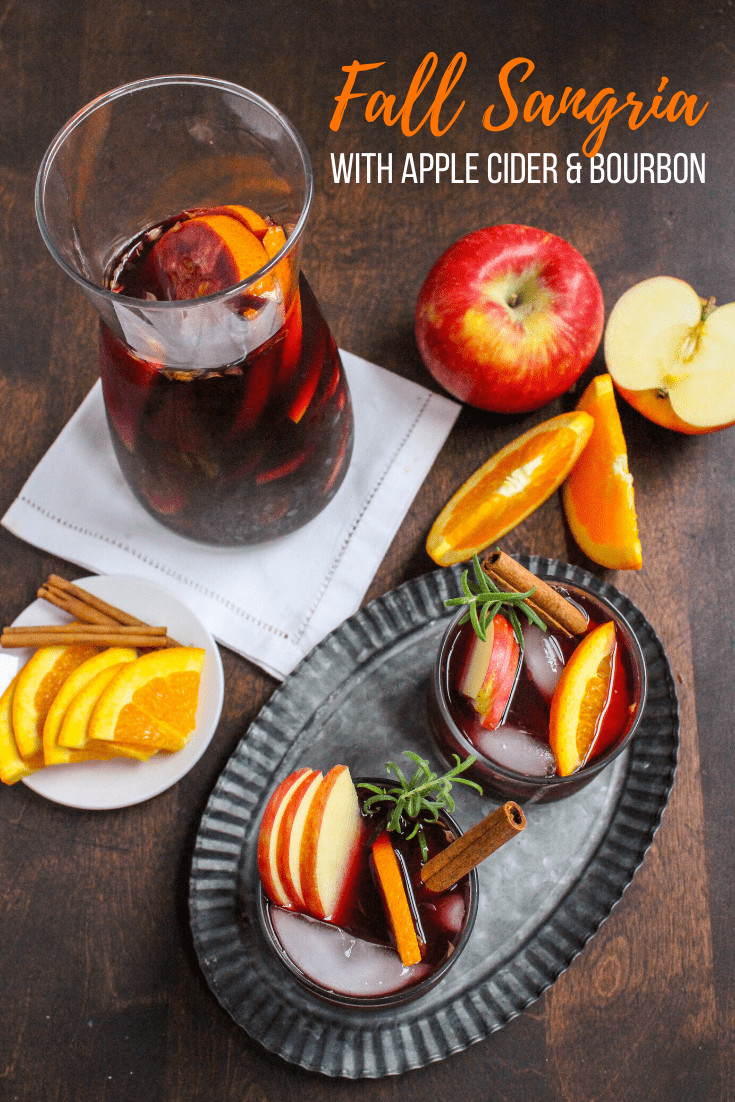 easy fall sangria recipe with apple cider bourbon and red wine