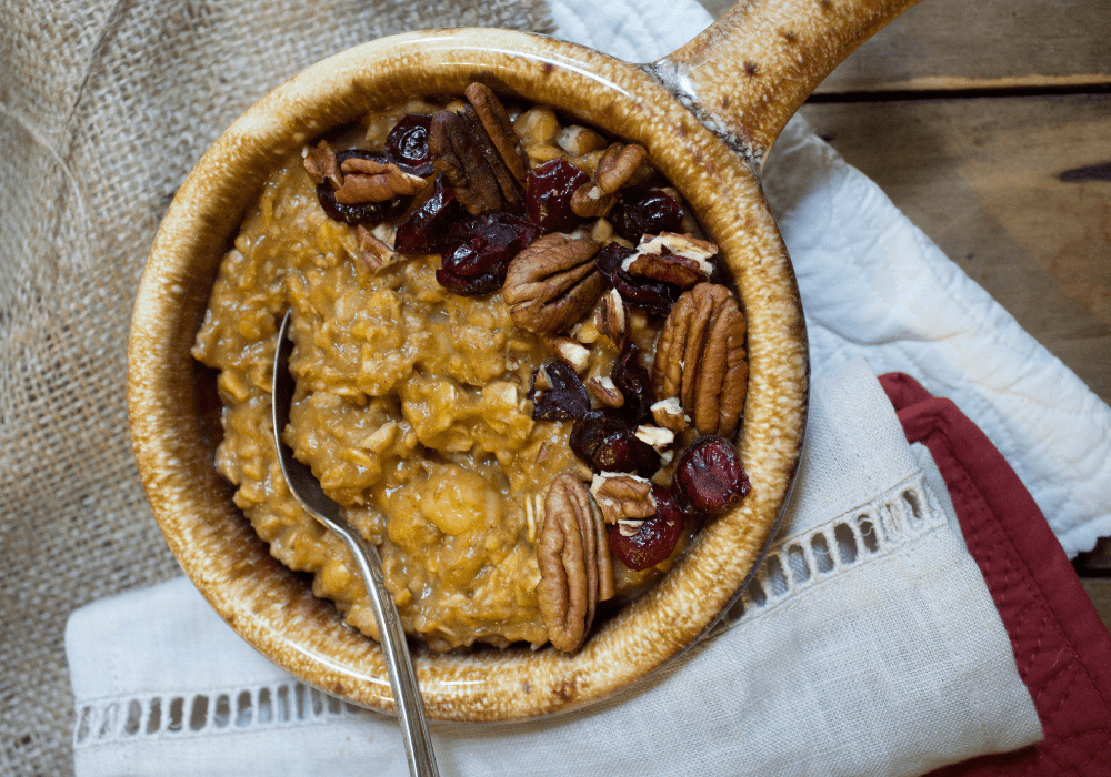 flat lay shot of pumpkin pie oatmeal