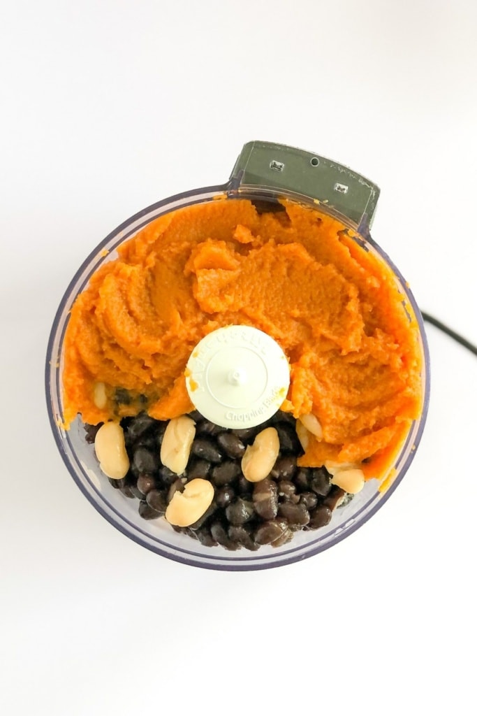 savory pumpkin bean dip ingredients in a food processor