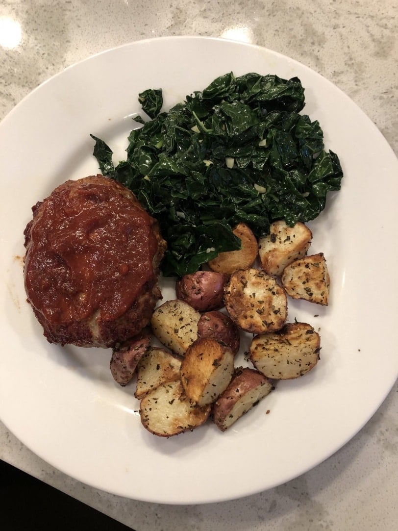 meatloaf with roasted potatoes and kale