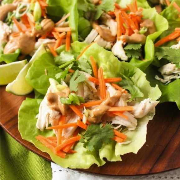 shredded chicken lettuce wraps with peanut sauce