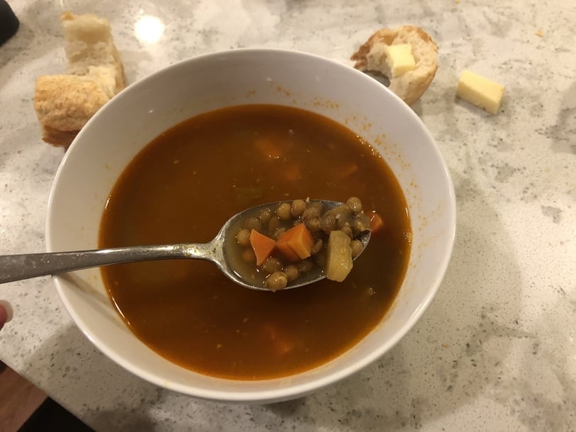 lentil soup and bread