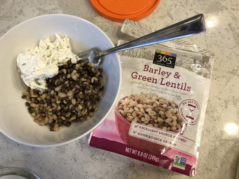 barley and green lentils with tzatziki