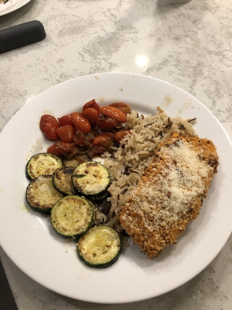 baked salmon with veggies and rice