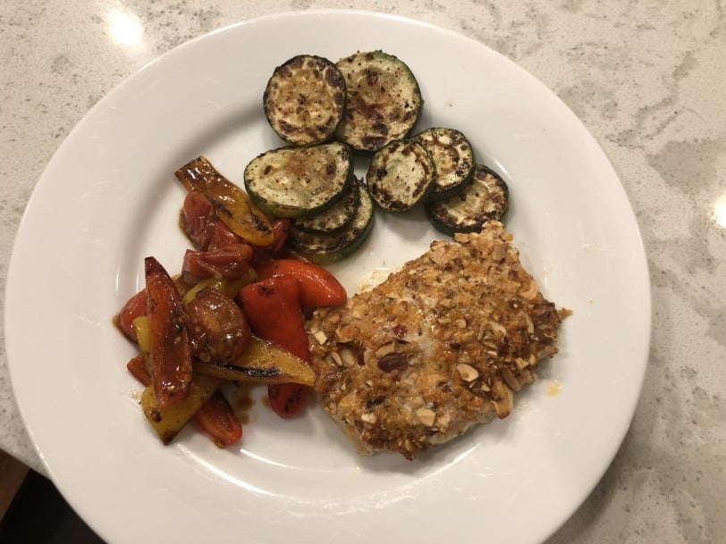crusted cod with veggies