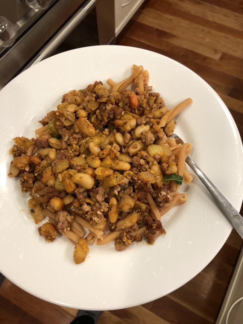 sausage and white bean cassoulet with pasta