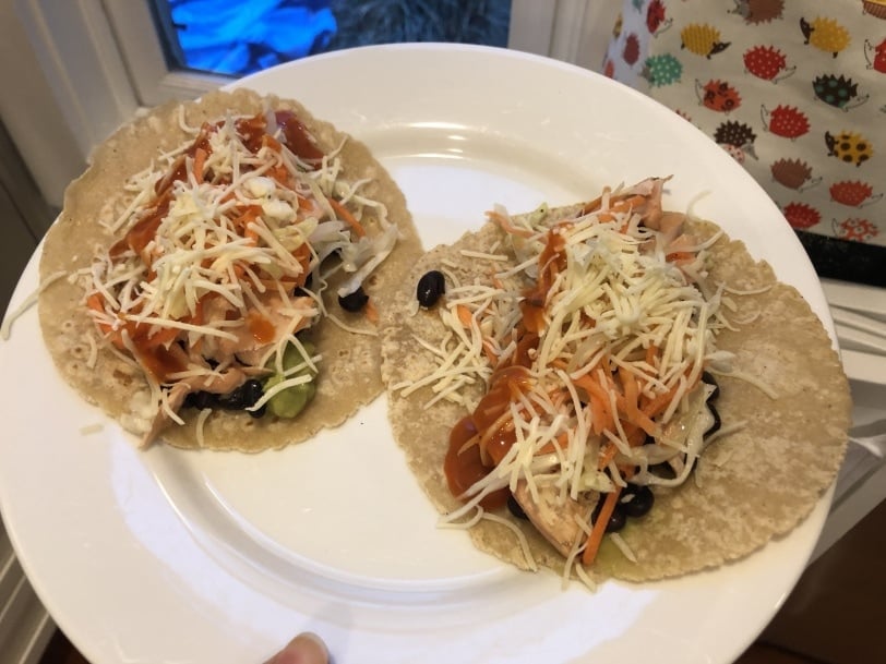 easy salmon tacos with black beans and slaw