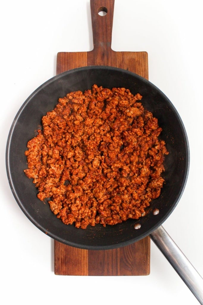 ground turkey browned in a skillet