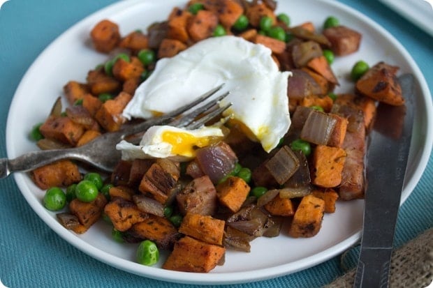 sweet potato hash with poached eggs for Easter brunch