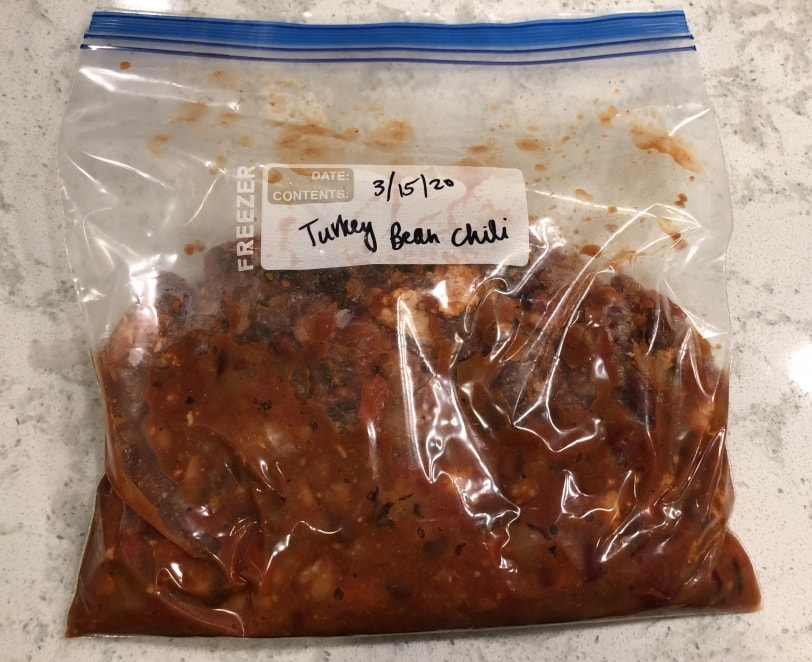 turkey bean chili ready for freezer