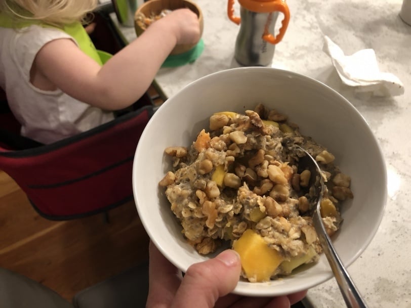 oatmeal with frozen mango chia seeds walnuts