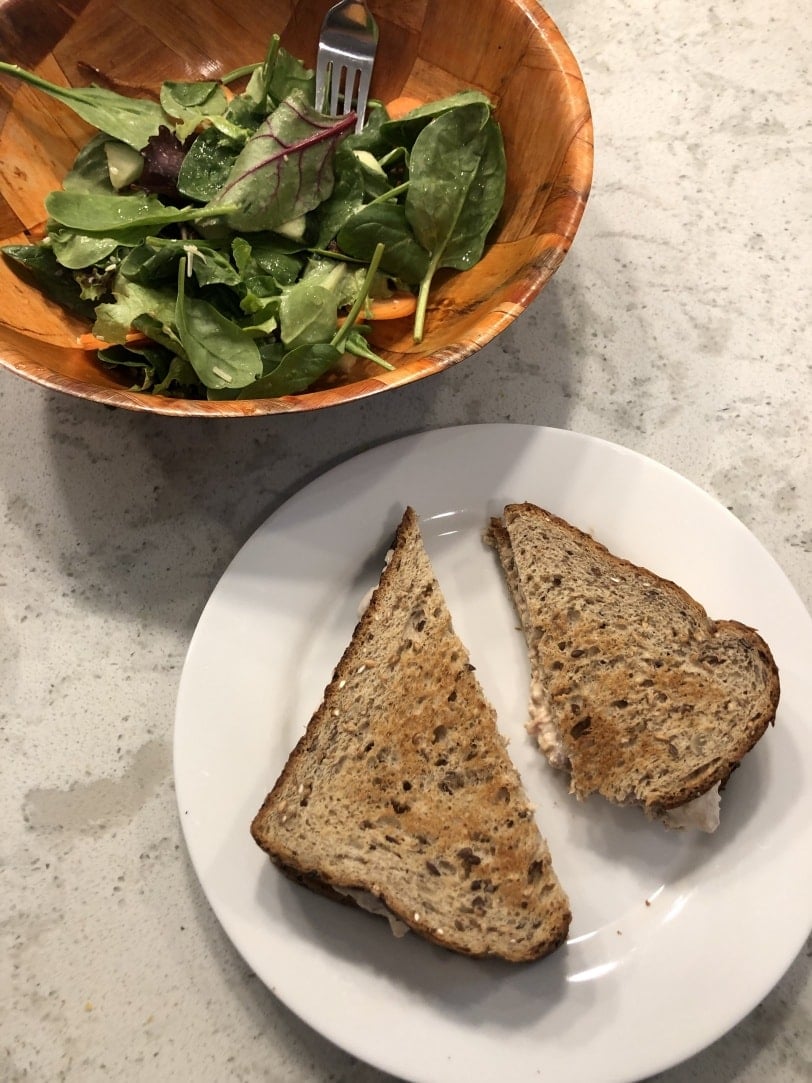 tuna sandwich with side salad
