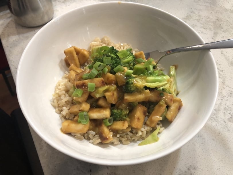 crispy tofu and broccoli dinner