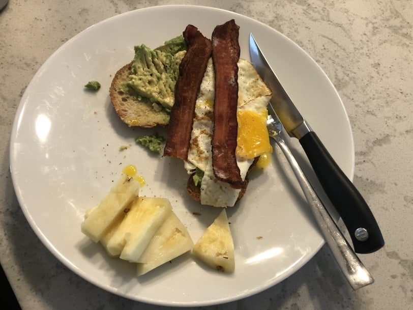 avocado toast with bacon and pineapple