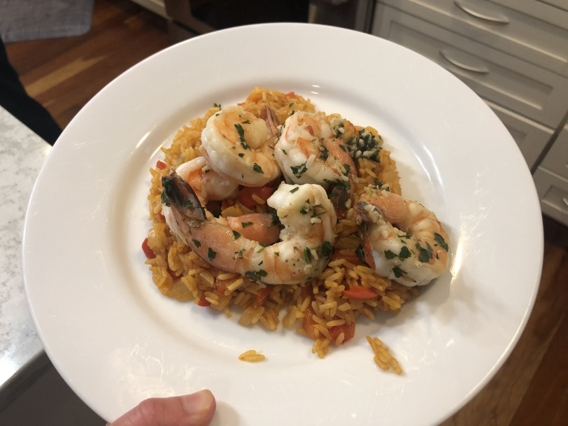 Mediterranean garlic shrimp with Spanish rice