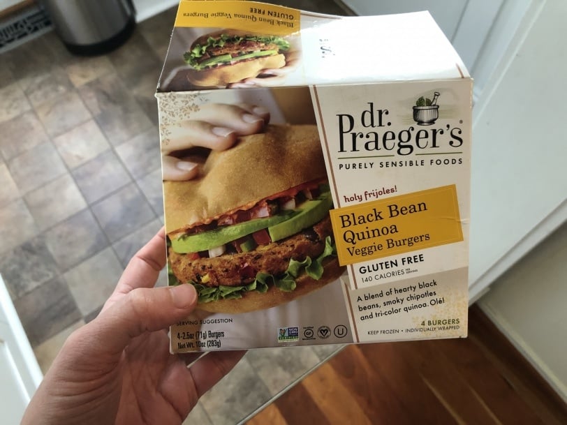 box of dr praegers quinoa black bean burgers