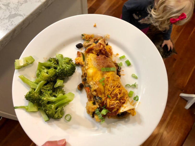 chicken and veggie enchiladas with broccoli