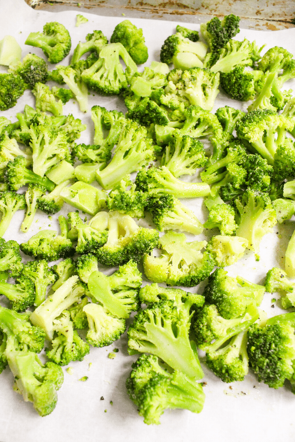 roasted frozen broccoli on sheet pan