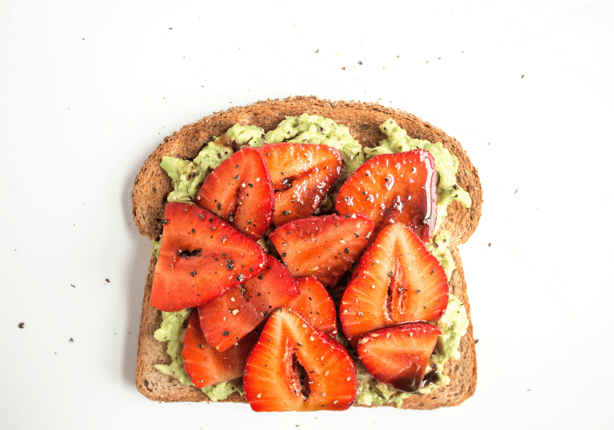 vegan strawberry avocado toast with balsamic glaze