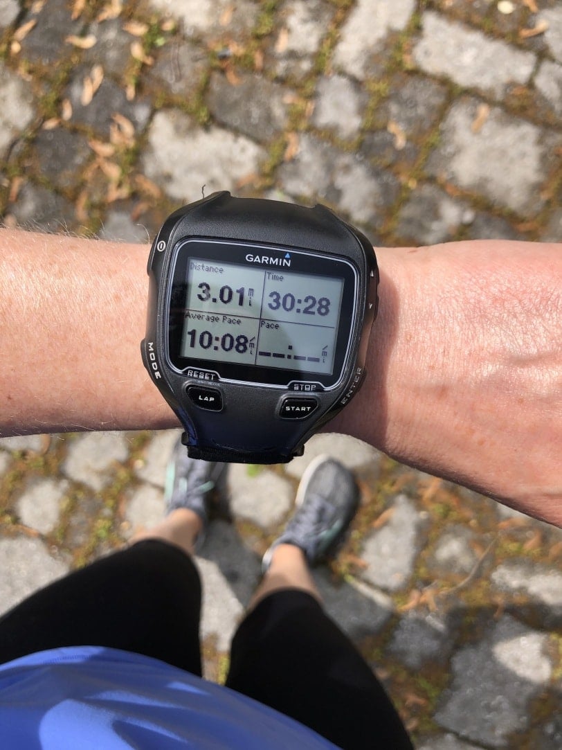 running watch showing stats from a 3 mile run