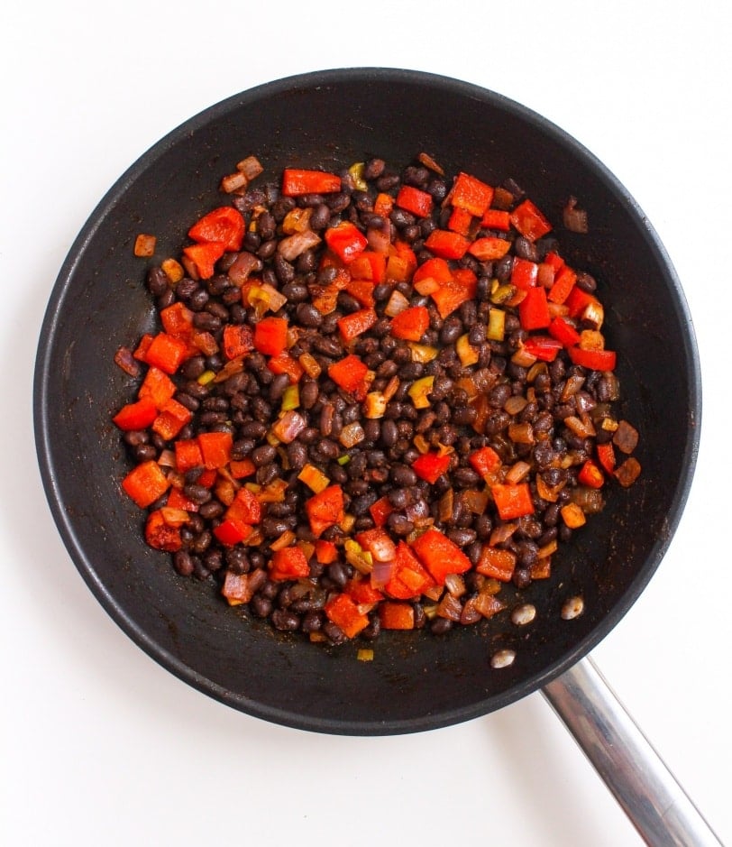 stuffed sweet potato filling - black beans, onions, peppers