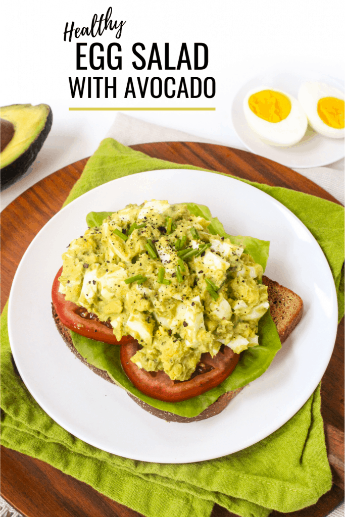 healthy no mayo egg salad with avocado on toast