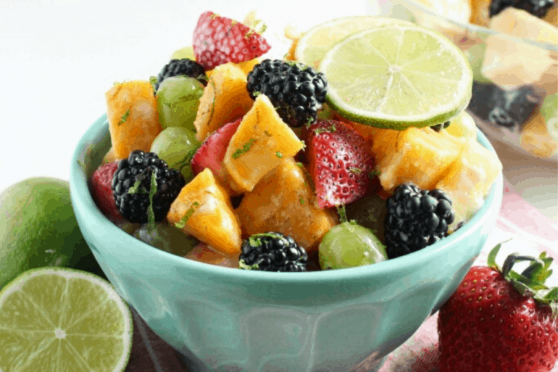 fruit salad with yogurt honey lime dressing