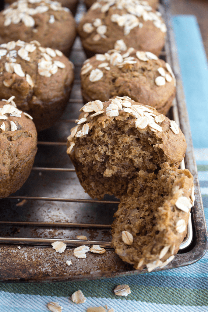 a muffin torn in half